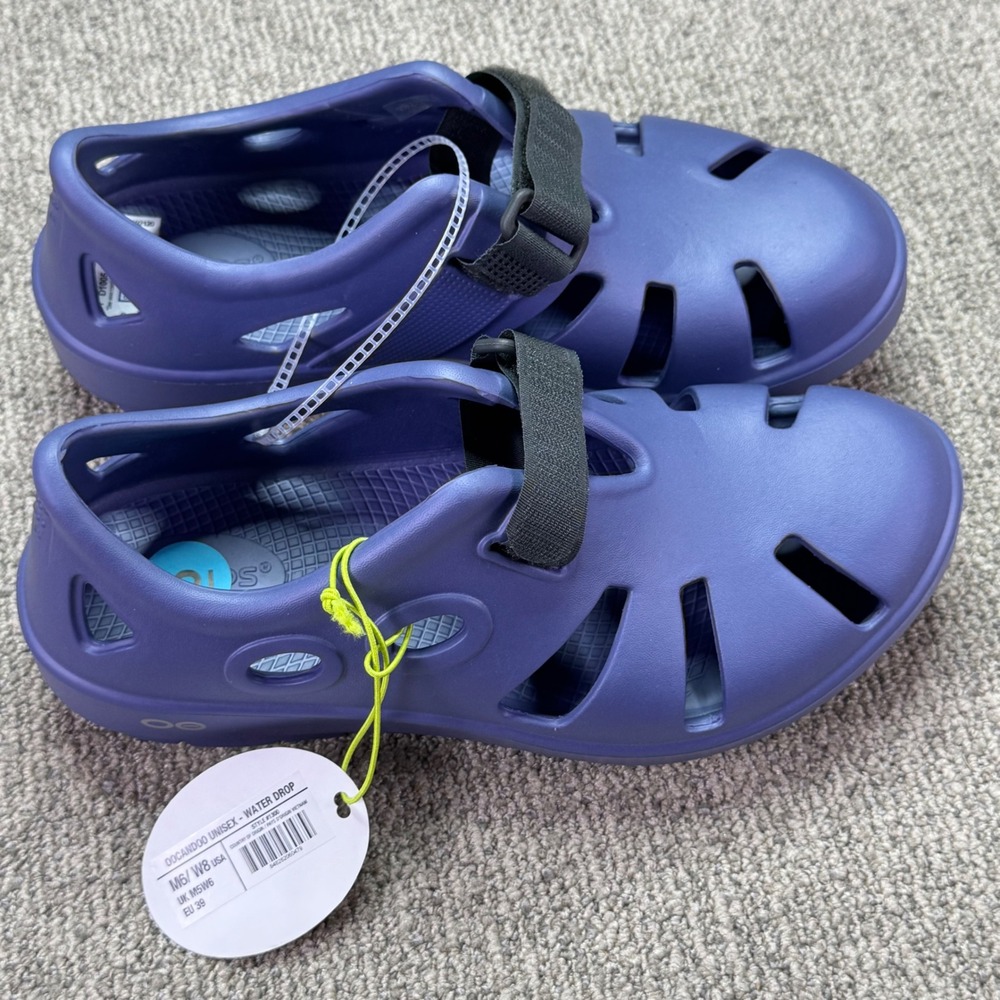 NWT OOFOS OOcandoo Unisex Water Drop Sandals Purple Recovery Shoes M6 W8 EU 39